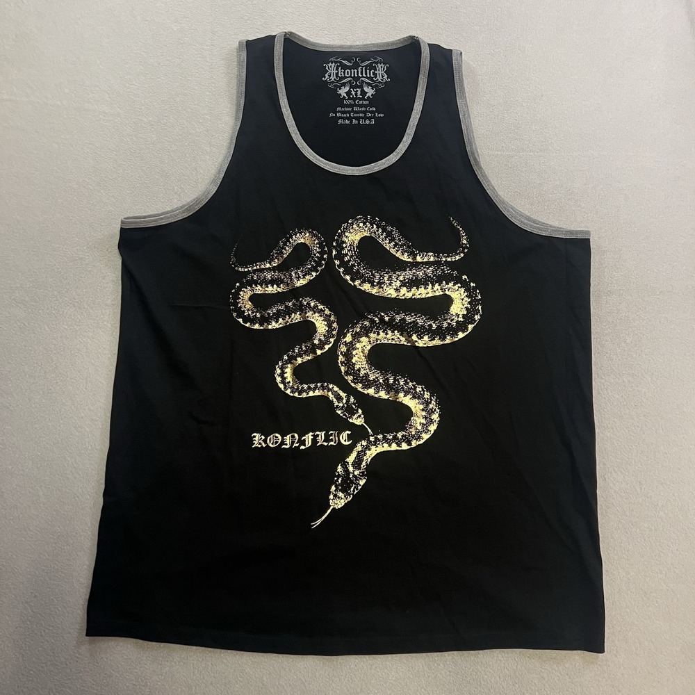 Konflic Tank Top Shirt Men's Size XL Black Snake Gothic Biker MMA USA Y2K